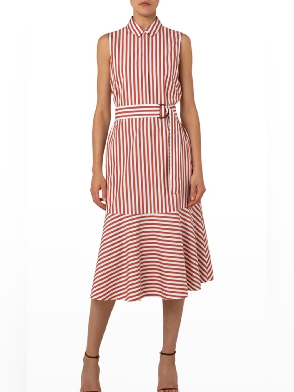 Akris Punto Red & White Striped Sleeveless Midi Dress with Pockets - size 12 - Picture 2 of 11